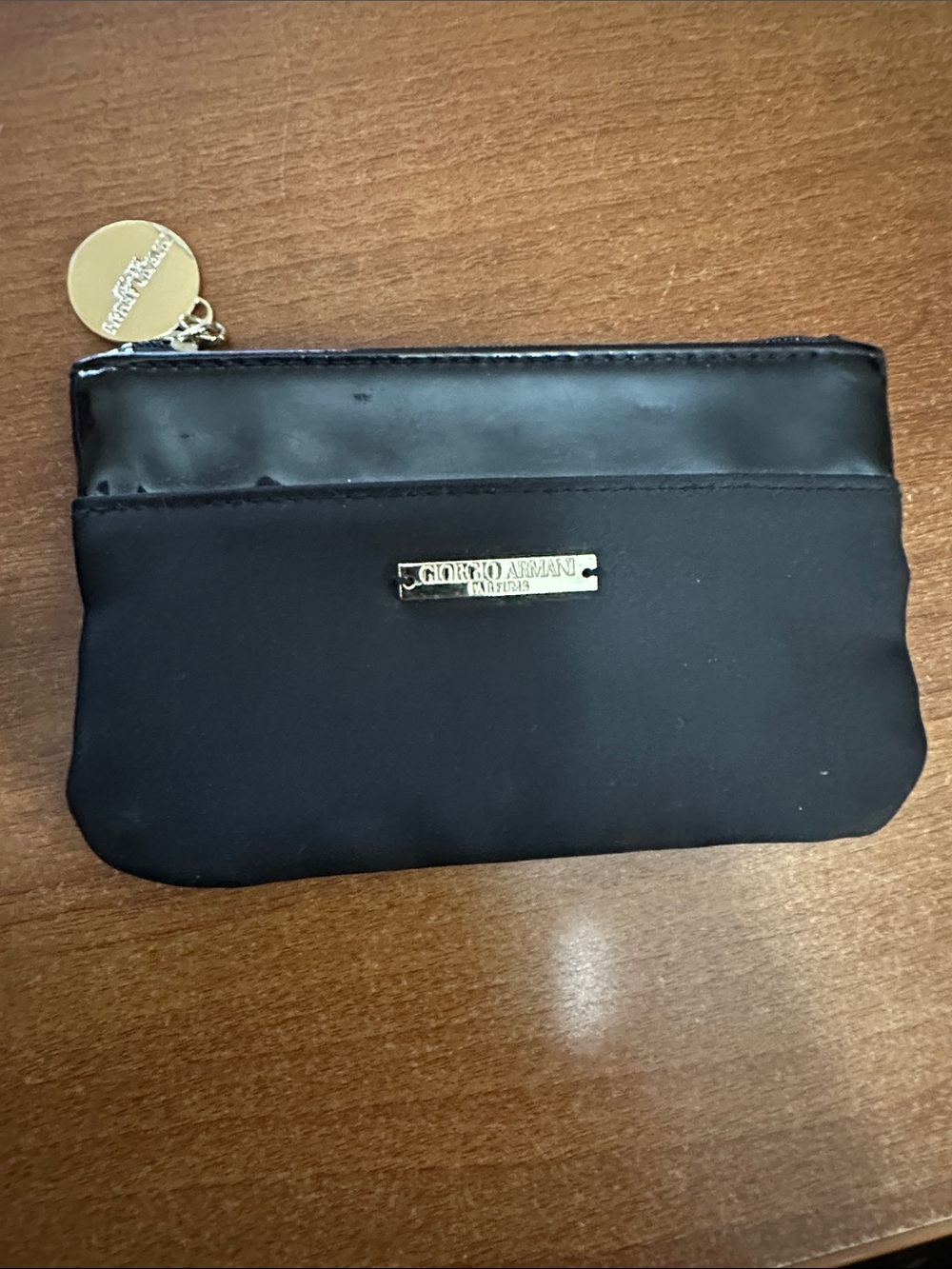 Giorgio Armani Black Cosmetic Pouch with Gold Hardware
